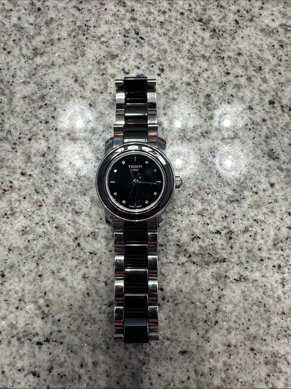 Tissot Women's Black and Silver Stainless Steel Watch
